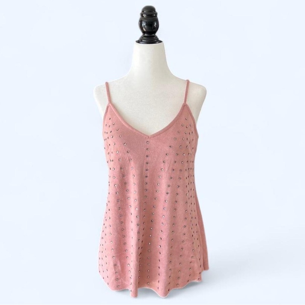 Vocal Womens Pink Studded Rhinestone Feminine Boho Soft Western Cami Top Small